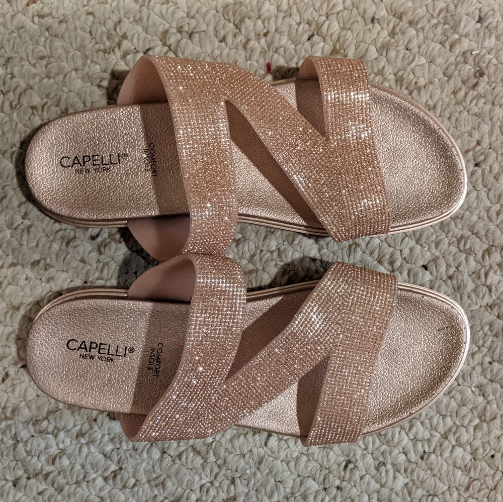 Pink Sparkly 90s Rose Gold Sandals